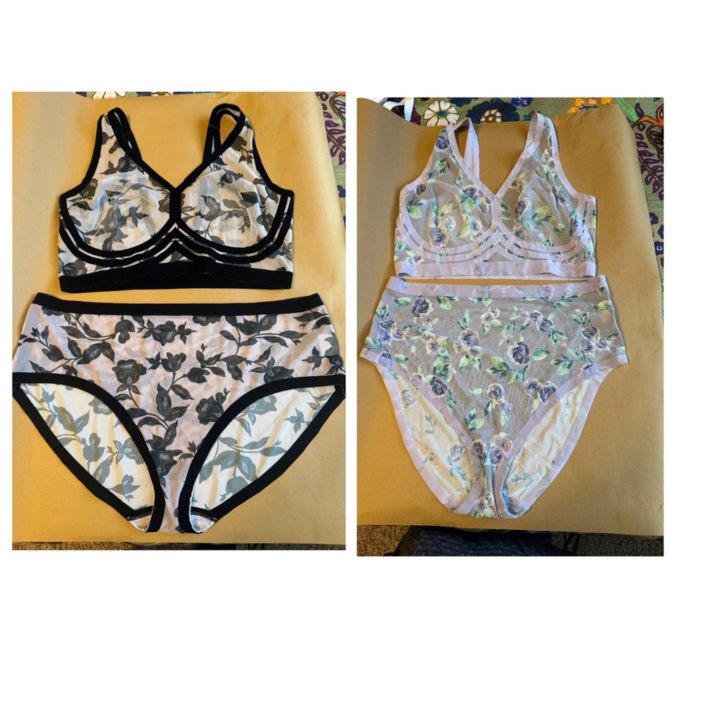 EBY Two sets  Black Floral Lace Bralette+ brief & Lavender set XLDD Bra +2x Br